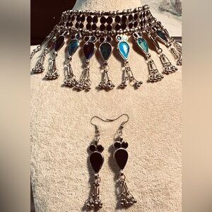 SALE‼️Elegant Silver and Black, blue Jewelry Afghani set